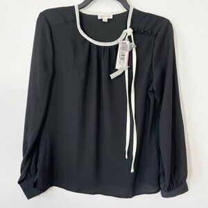 Riley & Rae Long Sleeve Top Black S‎ Tie Blouse NEW